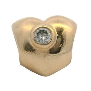 Pandora Retired Solid 14kt Yellow Gold Puffy Heart Slider Charm with 2 Diamonds